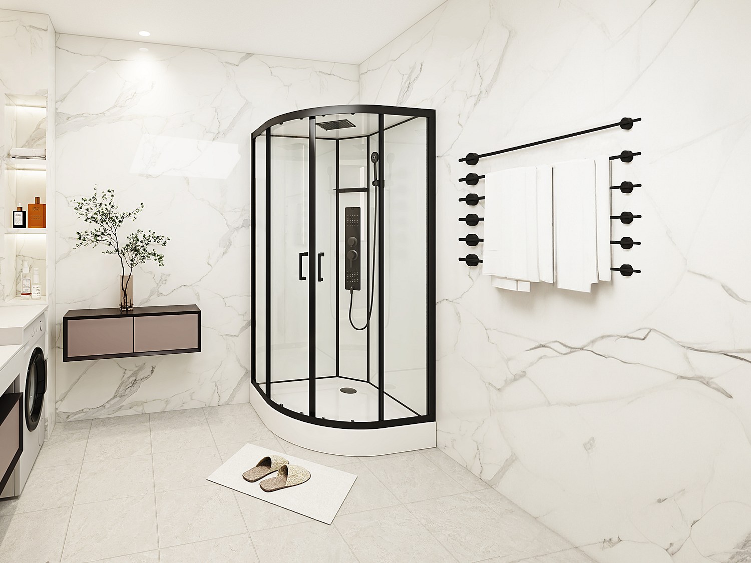 Viertelkreis-Duschkabine mit Hydromassage - 90 x 90 x 215 cm - SOLENA