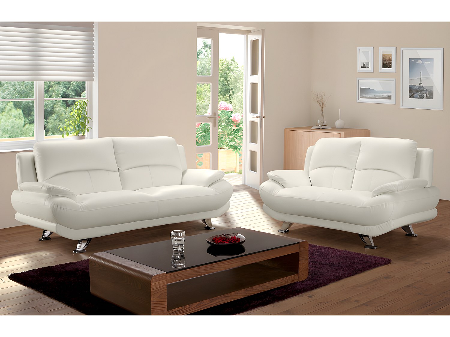 Couchgarnitur 3+2 - Kunstleder - Elfenbeinfarben - MUSKO