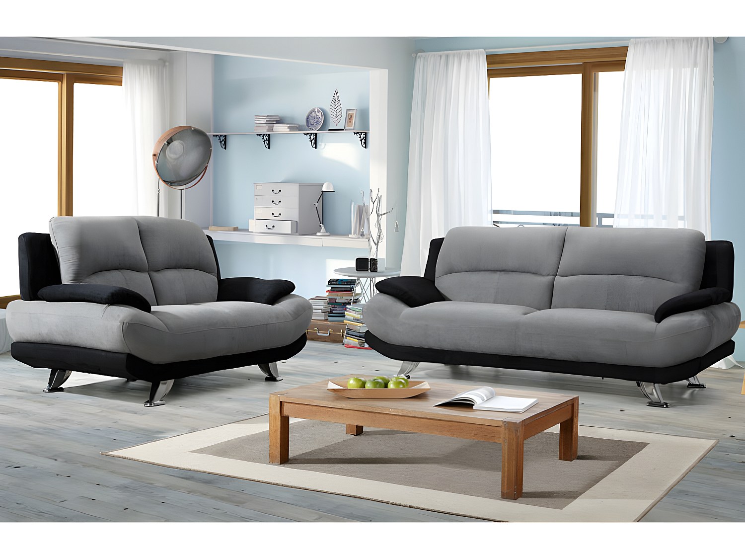 Couchgarnitur 3+2 - Microfaser - Grau & Schwarz - MUSKO