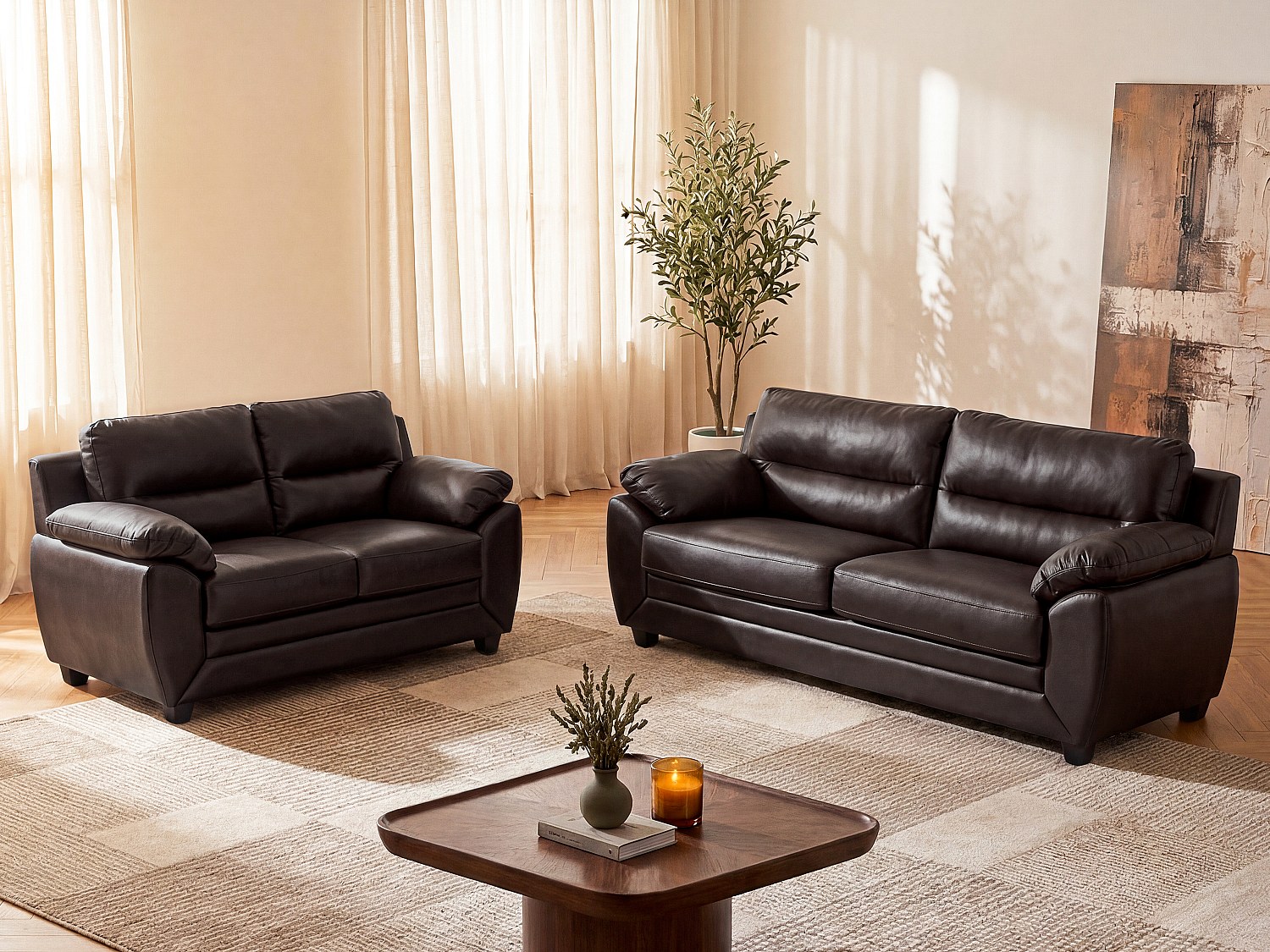 Couchgarnitur 3+2 - Kunstleder - Braun - MANOA