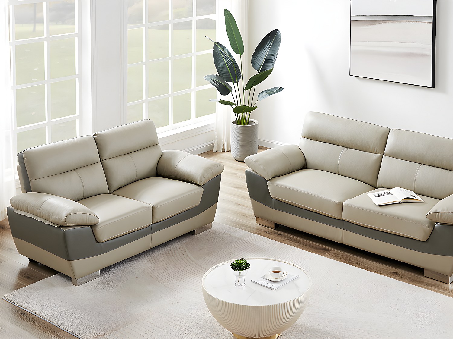 Couchgarnitur Leder 3+2 FRANCESCA - Grau & Anthrazit