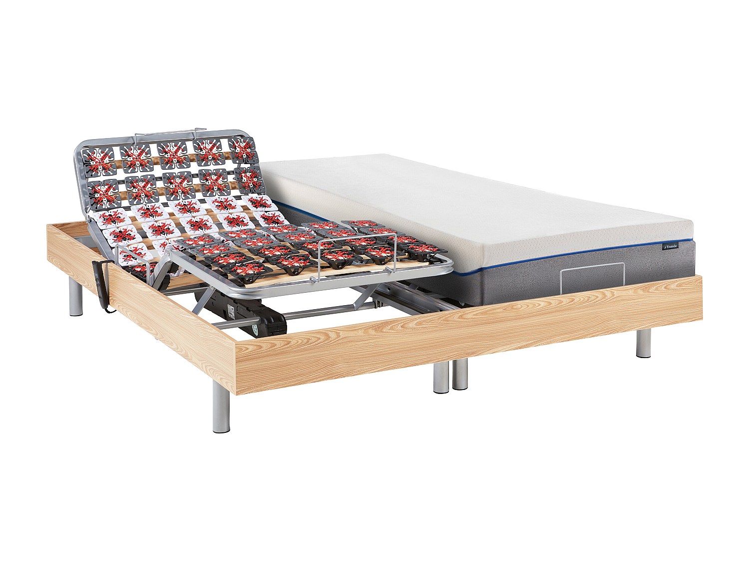 Relaxbett elektrisch mit Tellermodulen + Matratzen mit Memory Schaum - 2 x 90 x 200 cm - Eichefarben - HESIODE III von YSMÉE