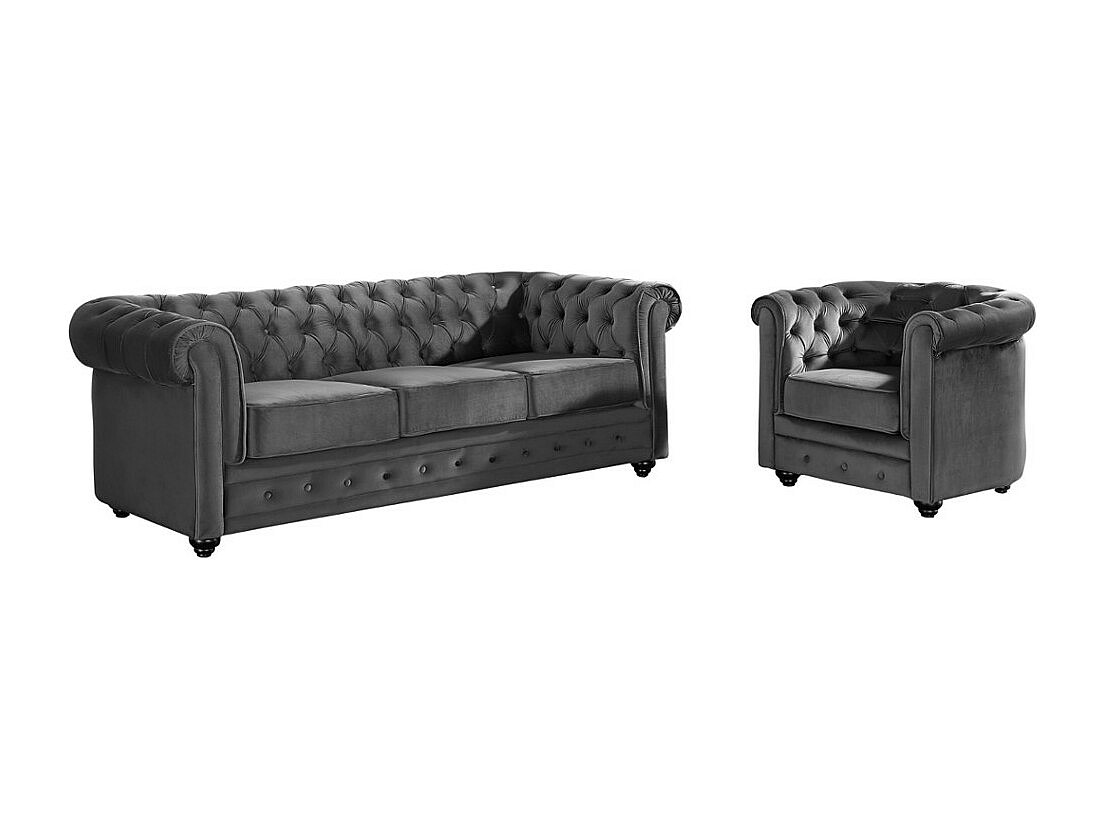 Couchgarnitur 3+1 - Samt - Anthrazit - CHESTERFIELD