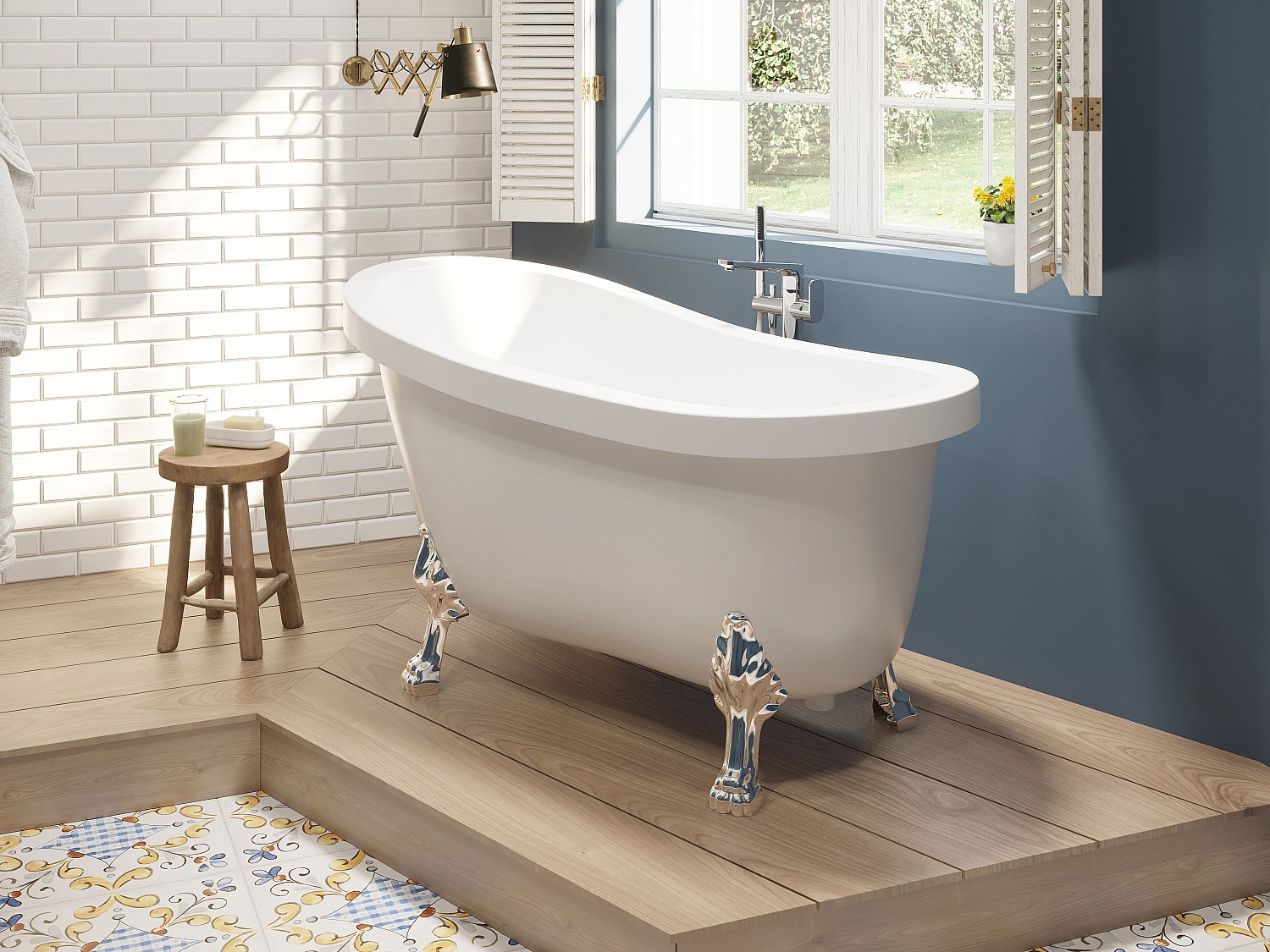 Freistehende Retro-Badewanne mit Löwenfüßen Silber 145 x 74 x 77 cm Weiß 200 L NISOS II