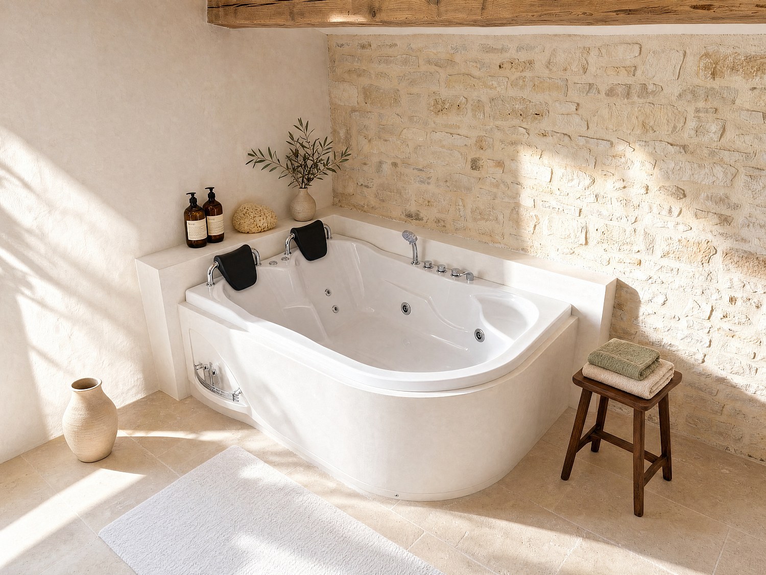 Whirlpool Badewanne - 2 Personen - 385 L - 181 x 121 x 65 cm - Ecke Links - Weiß - RAFINA