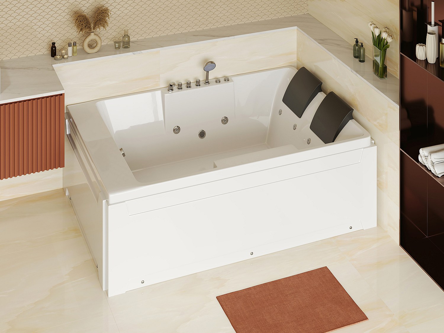 Whirlpool Badewanne - 2 Personen - 515 L - 182 x 122 x 62 cm - Ecke Rechts -  THALASSA