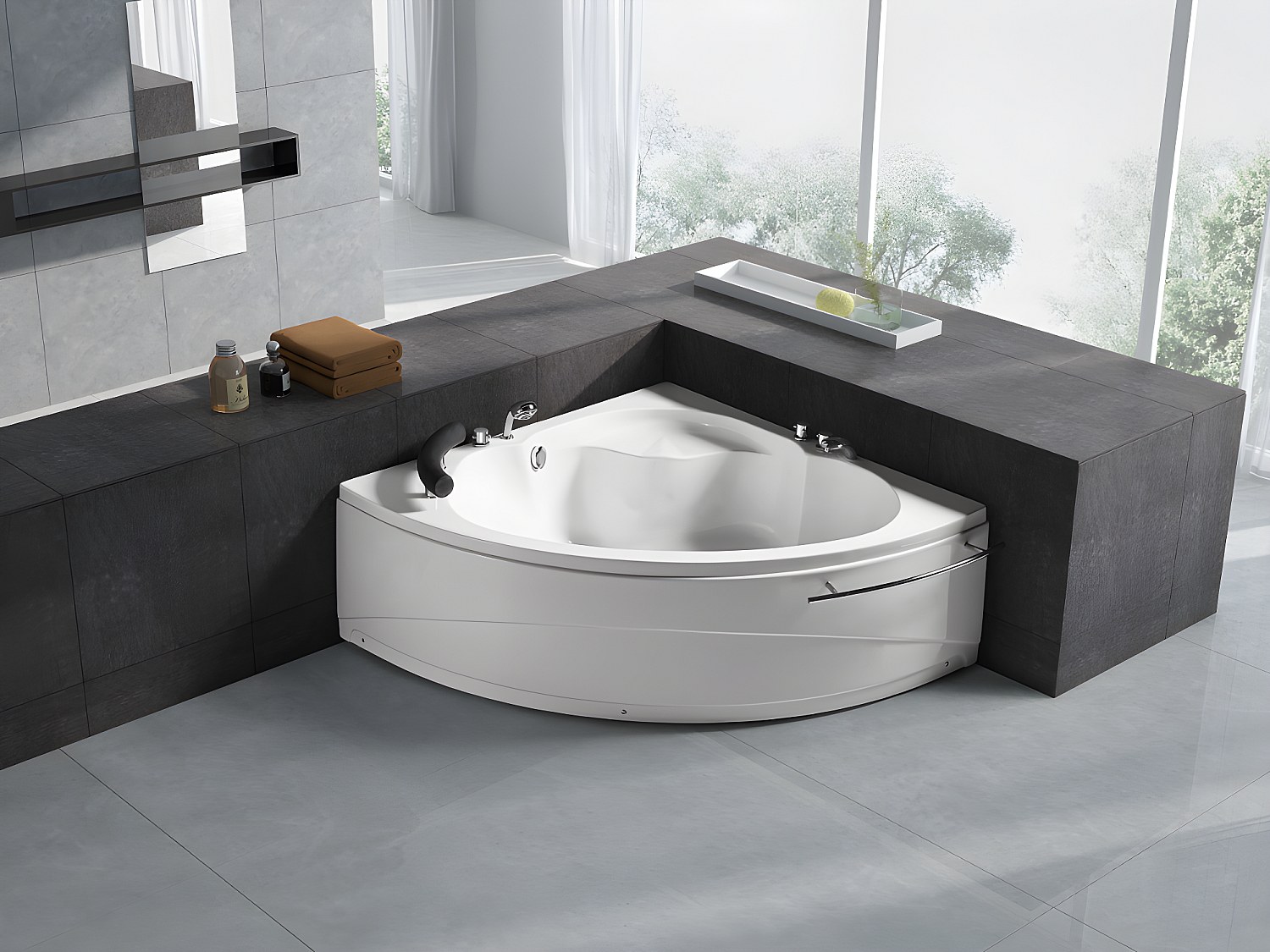 Eckbadewanne mit Armatur 135 x 135 x 54 cm 263 L NAVONA
