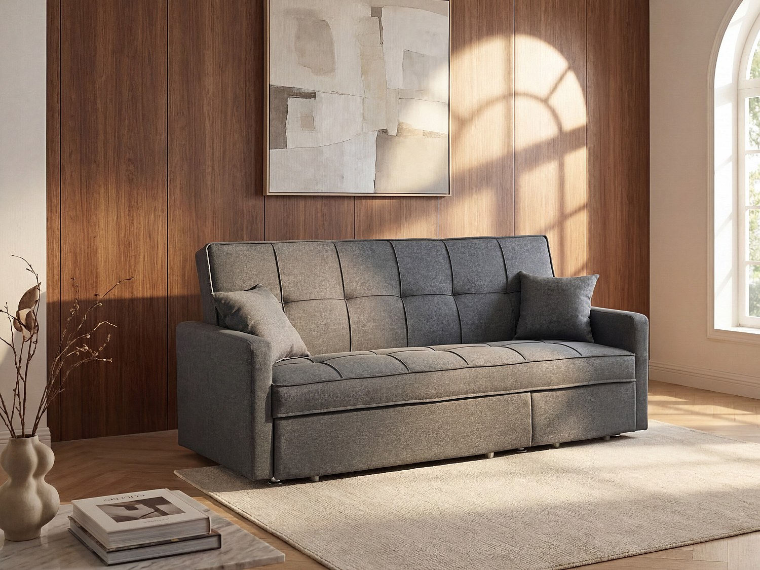 Schlafsofa 3-Sitzer - Stoff - Grau - CANETTI