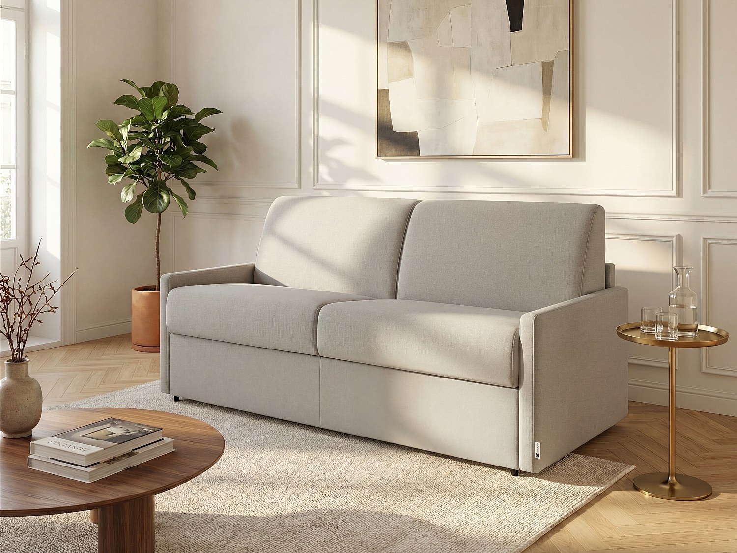Schlafsofa 4-Sitzer - Liegefläche: 160 cm - Matratzenhöhe: 22 cm mit Memory Schaum - Stoff - Beige - CALIFE