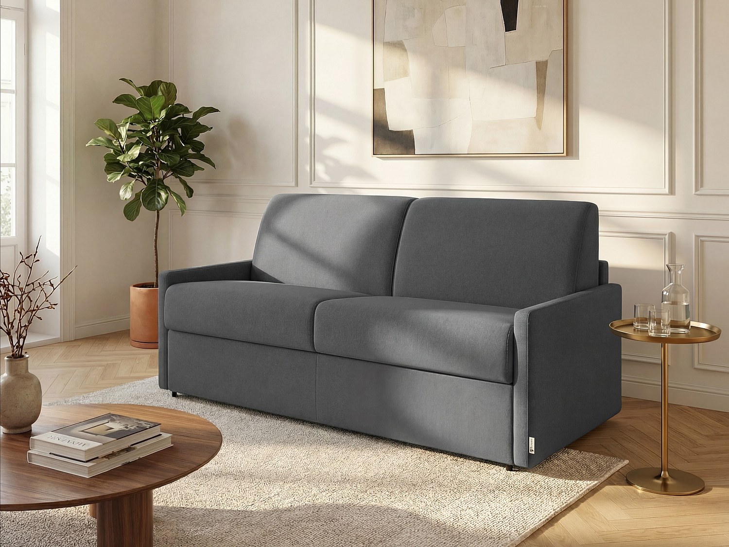 Schlafsofa 4-Sitzer - Liegefläche: 160 cm - Matratzenhöhe: 22 cm mit Memory Schaum - Stoff - Grau - CALIFE