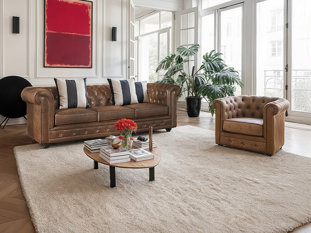 Couchgarnitur 3+1 - Microfaser - Vintage-Look - CHESTERFIELD