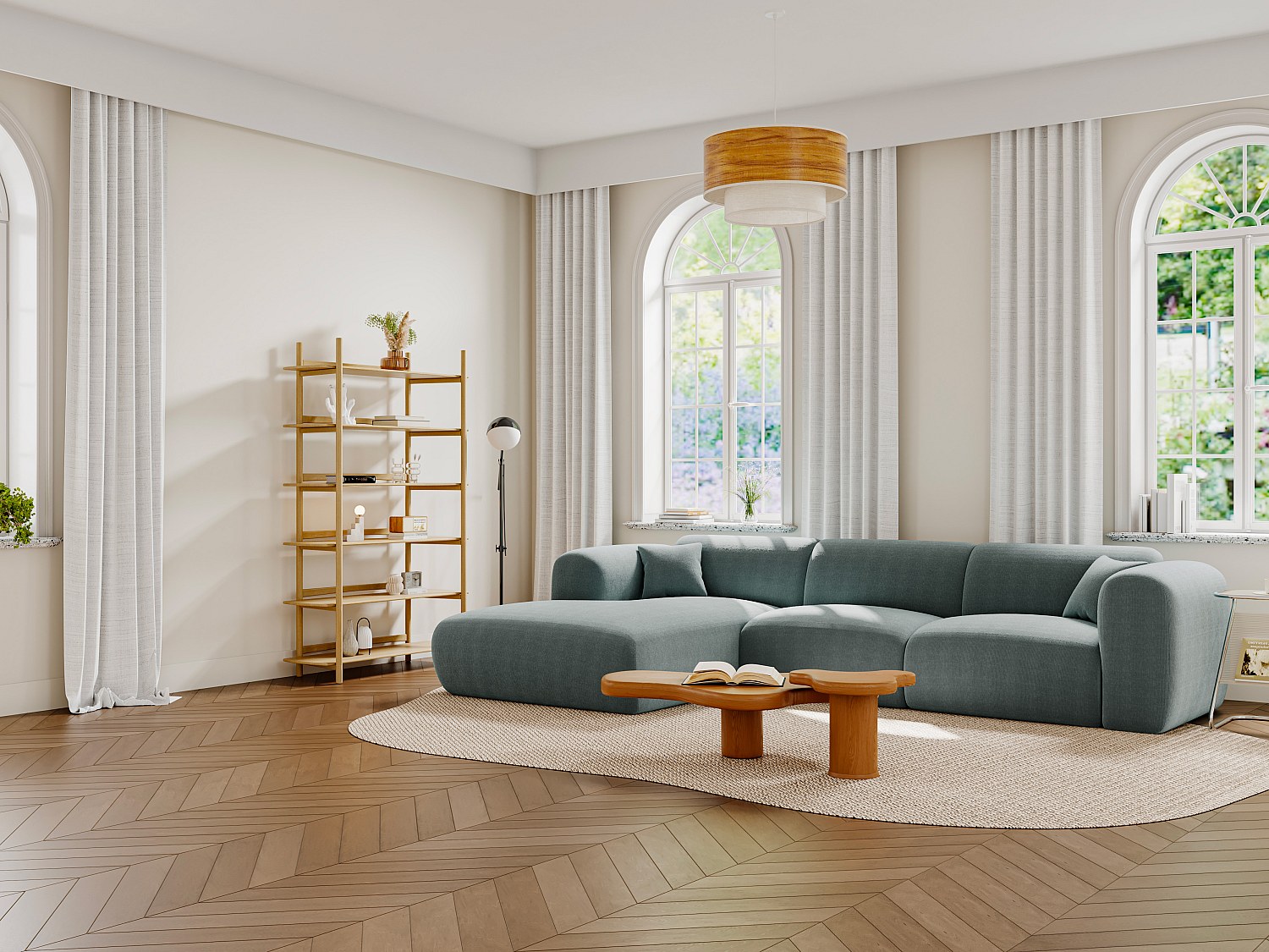 Großes Ecksofa - Ecke links - Samt-Stoff Stoff - POGNI von Maison Céphy
