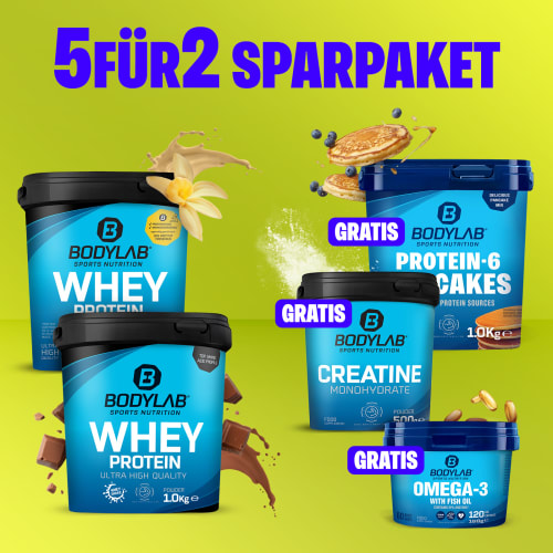 EXKLUSIVER DEAL: 5Für2 Protein-Powerpack mit Gratis Protein-6 Pancakes + Creatine + Omega-3