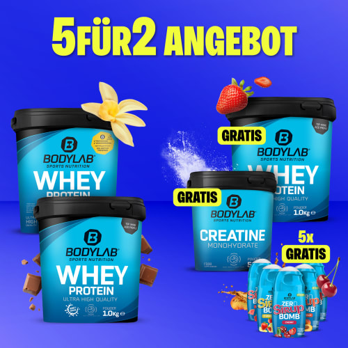 EXKLUSIVER DEAL: 5Für2 Protein-Powerpack mit Gratis Whey + Creatine + Zero Sirup Bombs