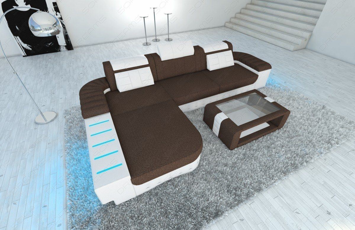 Leder-Stoff Couch Bellagio L-Form mit LED