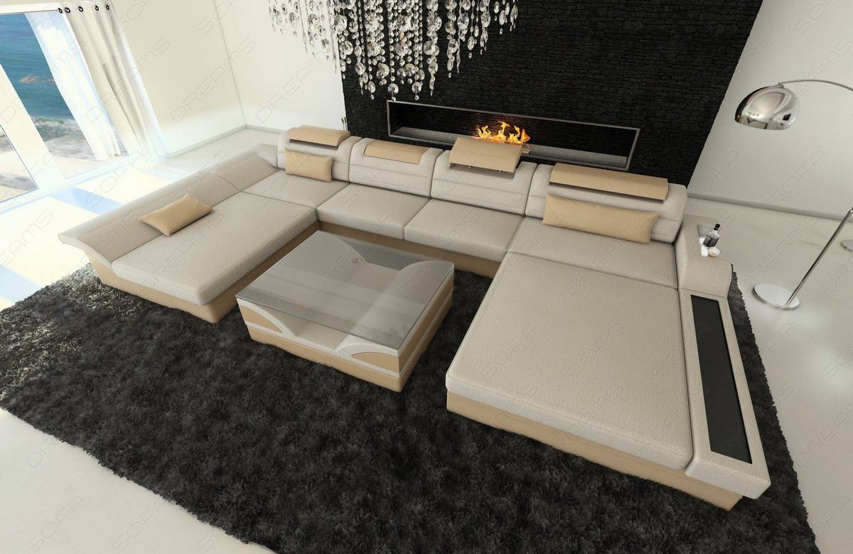 Mini New Look Stoff Wohnlandschaft Monza LED U-Form