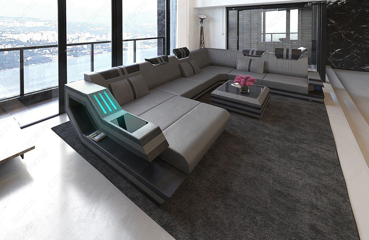 Ledersofa Wohnlandschaft Ravenna XL mit LED