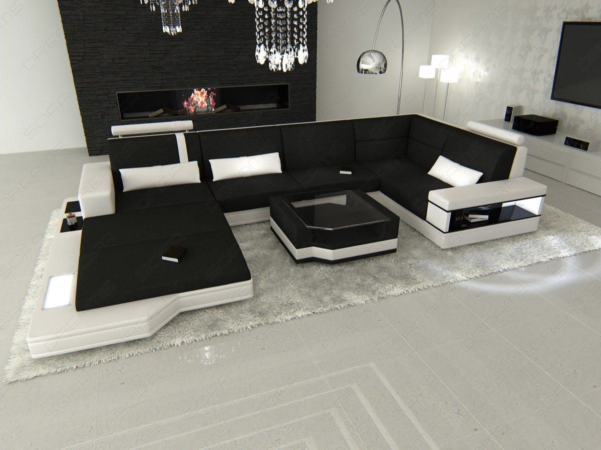 Stoff-Wohnlandschaft Messana U-Form Materialmix