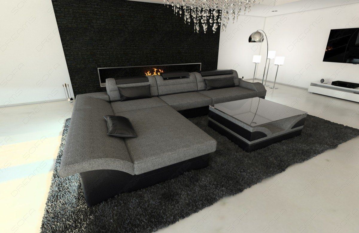 Stoff-Couch Monza L-Form mit LED-Beleuchtung