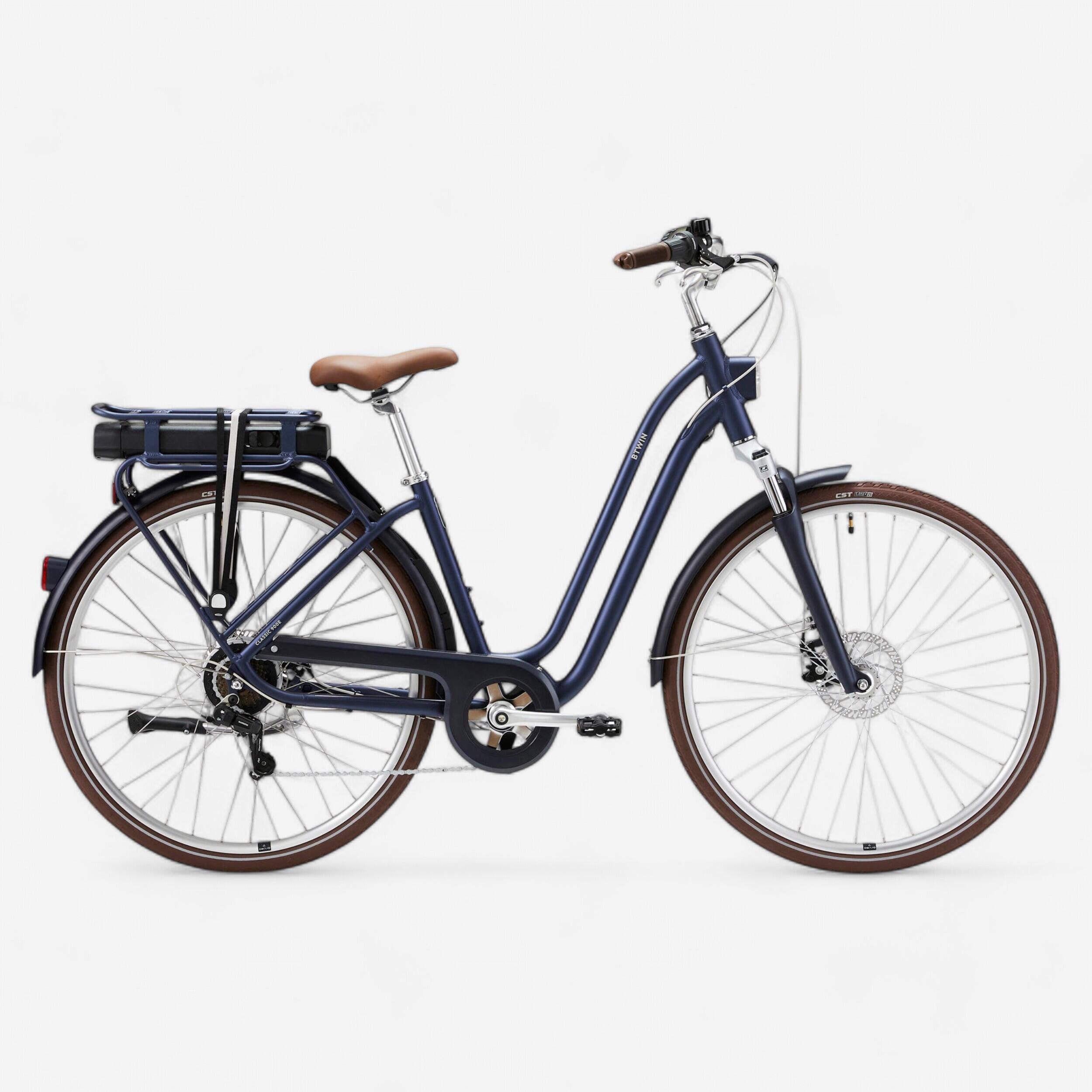 E-Bike City-Bike 28 Zoll Elops 900E niedriger Einstieg dunkelblau