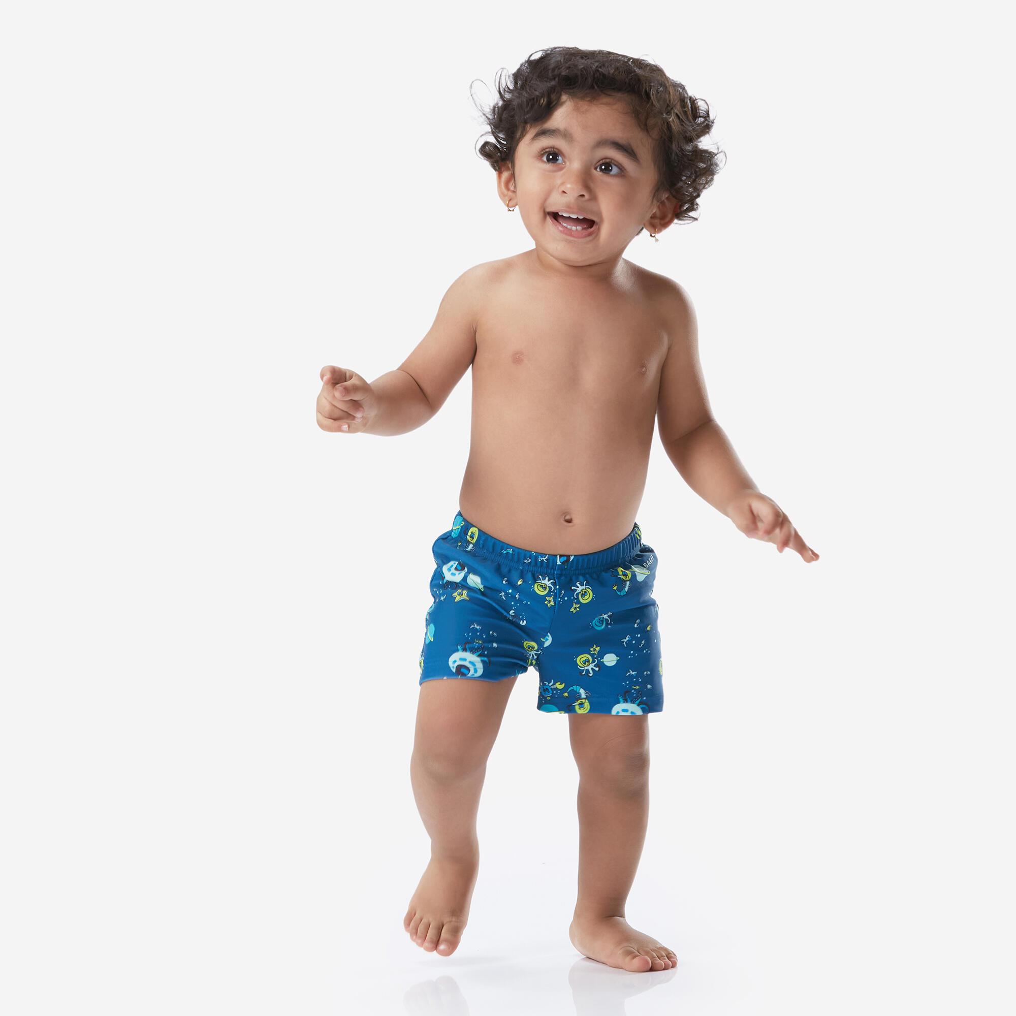 Windel-Badehose Boxer Baby waschbar - blau/Print