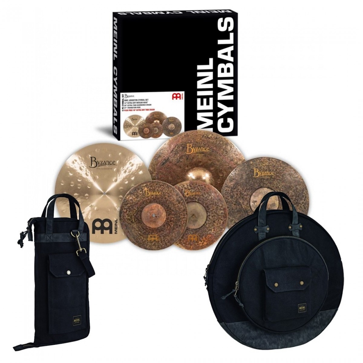 Meinl Mike Johnston Becken Set Plus Canvas Tasche & Stick Bag Bundle schwarz