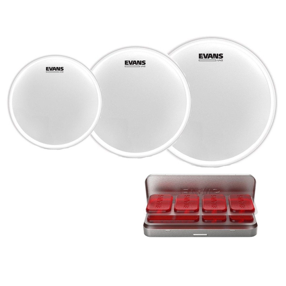 Evans UV2-Beschichtung Fusion Tom Pack 10' 12' 14' Köpfe & EQ PODS Pack