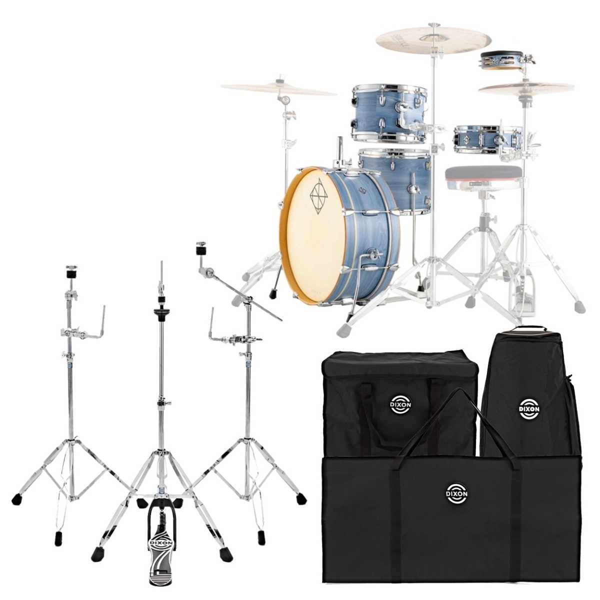 Dixon Drums Little Roomer Gig Pack w/Hardware & Bags Cerulean Frost