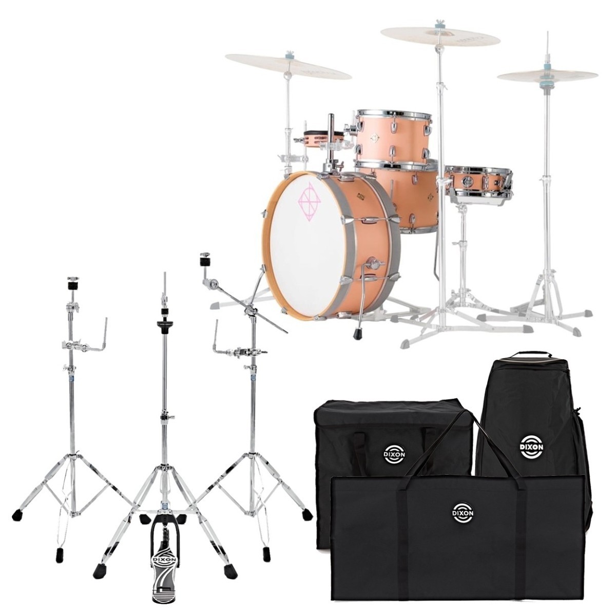 Dixon Drums Little Roomer Gig Pack w/Hardware & Bags Satin Peach Fuzz