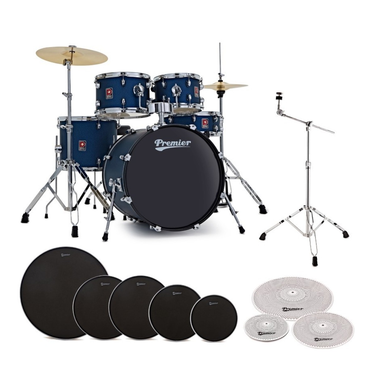 Premier Revolution 20' 5pc Low Lautstärke Drum Kit Bundle Blue Stardust