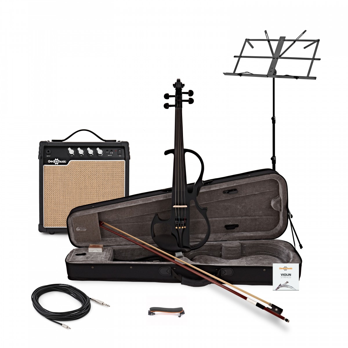 E-Violine von Gear4music Schwarz im Paket mit Verstärker