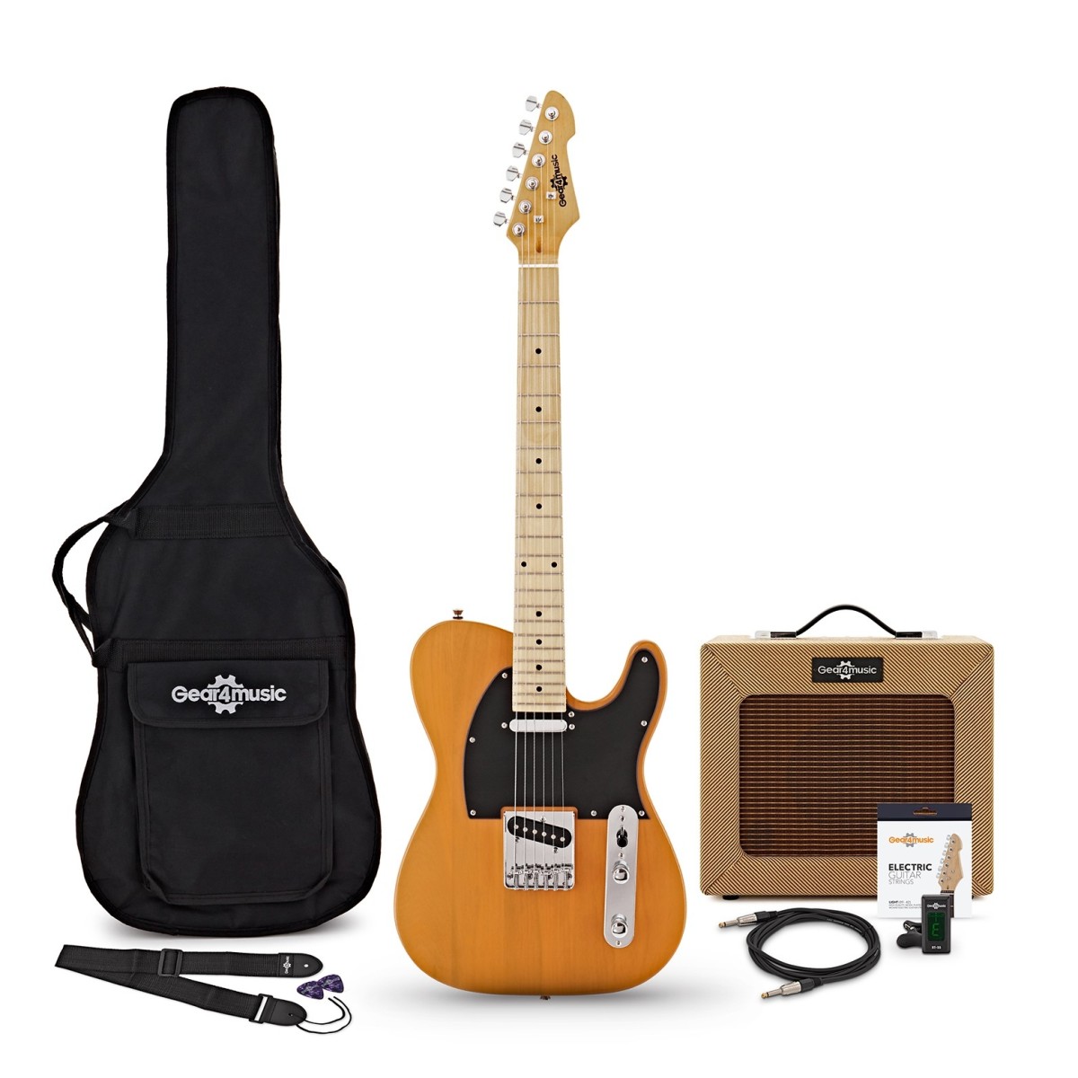 Knoxville E-Gitarre von Gear4music Butterscotch im Paket mit Verstärker
