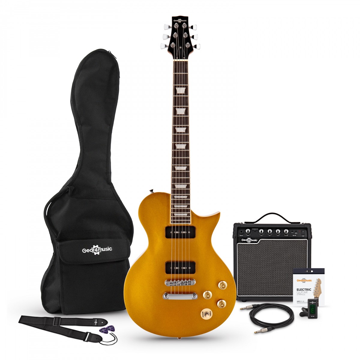 New Jersey Select Gitarre von Gear4music Glorious Gold im Paket mit 15-Watt-Verstärker