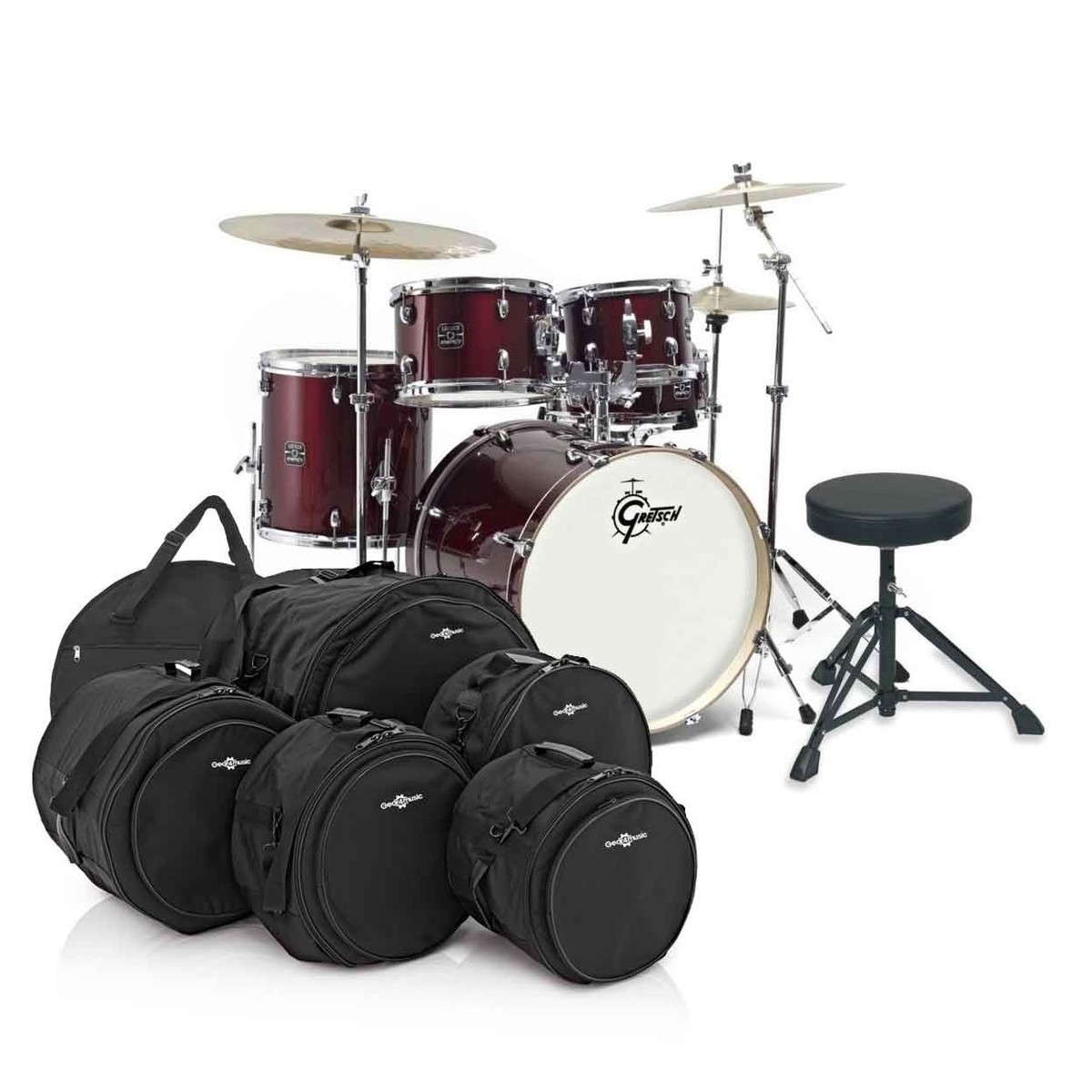 Gretsch Energy 22'-Schlagzeug mit Hardware Becken & Taschen Wine Red