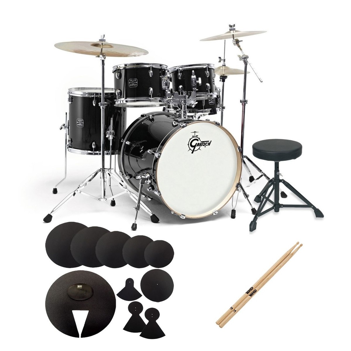 Gretsch Energy 20'-Beginner-Schlagzeug im Set mit Pads und Drumsticks Schwarz