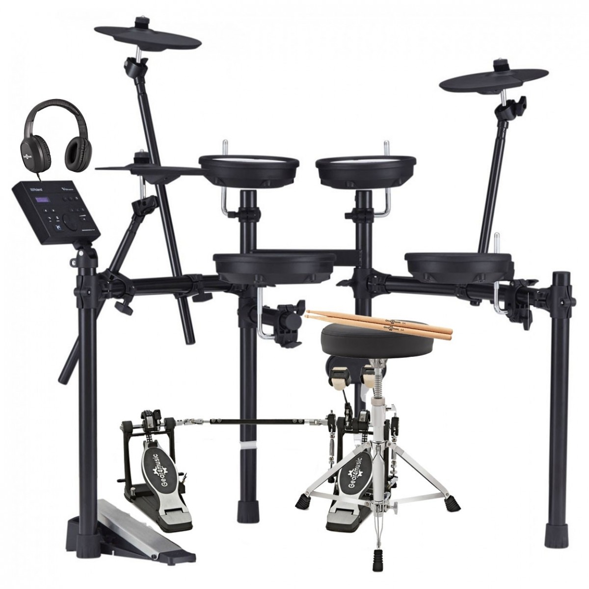Roland TD-07DMK V-Drums E-Drum-Kit im Bundle mit Doppelfußmaschine