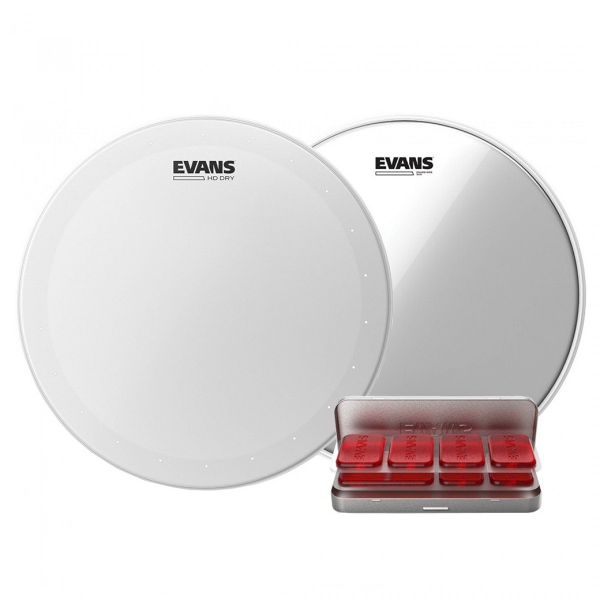 Evans HD Dry Coated Snare Schlagzeugfell Hazy 300 & EQ PODS Pack 14