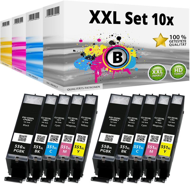 Multipack kompatibel zu Canon PGI-550 CLI-551 (mit chip) enthält 10x Tintenpatronen