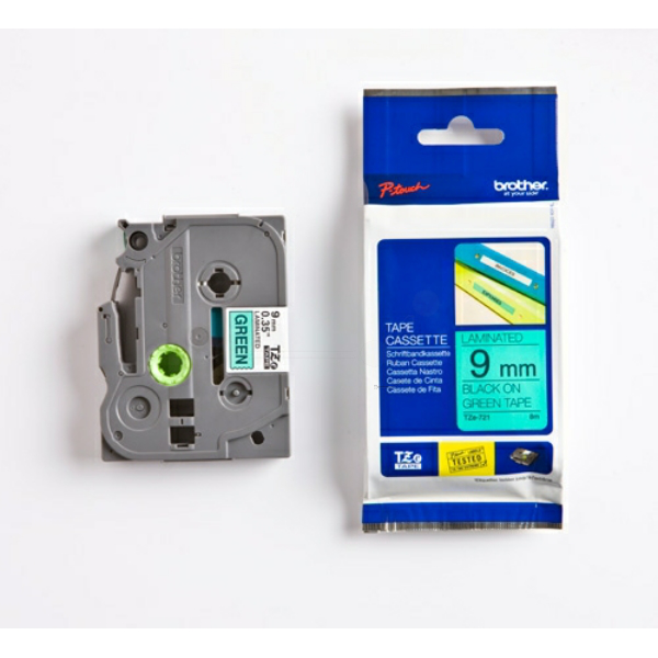 Original Brother TZE721 P-Touch Farbband schwarz auf grün Laminat 9mm x 8m