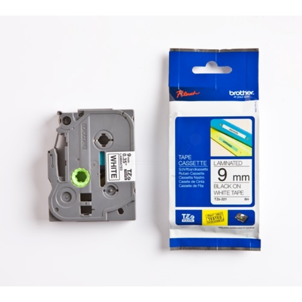 Original Brother TZE221 P-Touch Farbband schwarz auf weiss Laminat 9mm x 8m