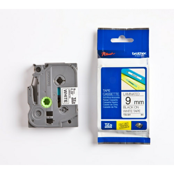 Original Brother TZE221 P-Touch Farbband schwarz auf weiss Laminat 9mm x 8m