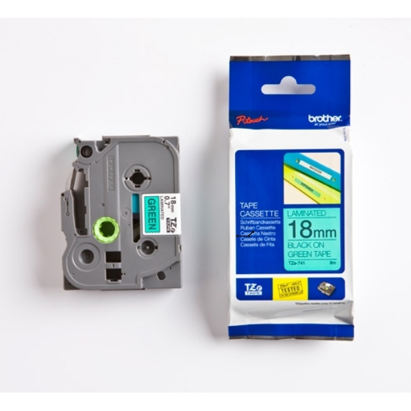 Original Brother TZE741 P-Touch Farbband schwarz auf grün Laminat 18mm x 8m