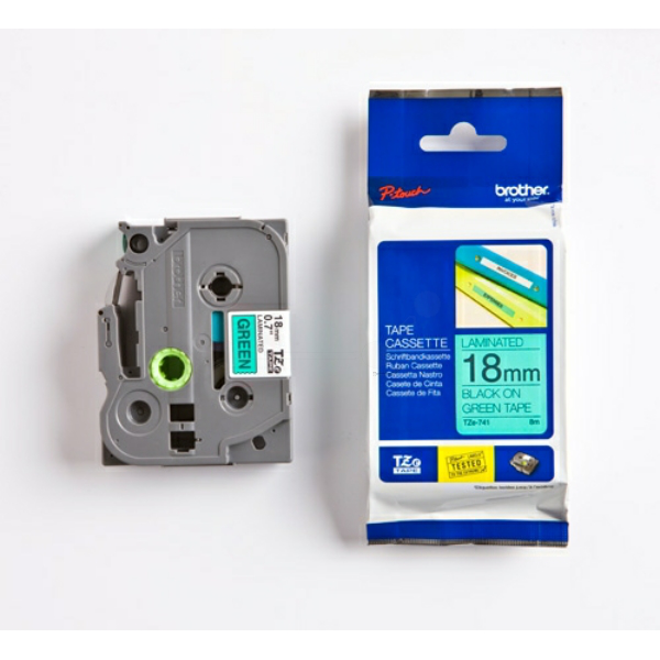 Original Brother TZE741 P-Touch Farbband schwarz auf grün Laminat 18mm x 8m