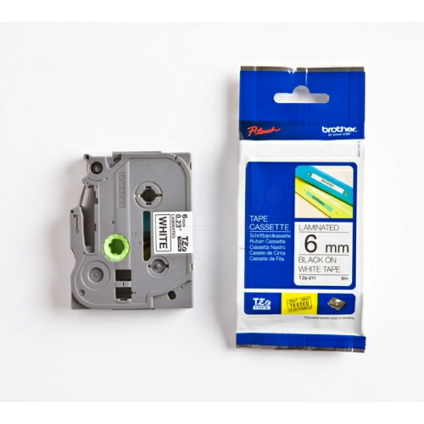 Original Brother TZE211 P-Touch Farbband schwarz auf weiss Laminat 6mm x 8m