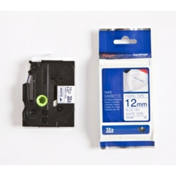 Original Brother TZEFA3 P-Touch Farbband Textilband blau auf weiss 12mm x 3m