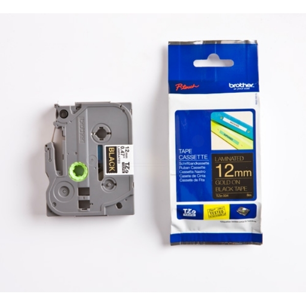 Original Brother TZE334 P-Touch Farbband gold auf schwarz Laminat 12mm x 8m