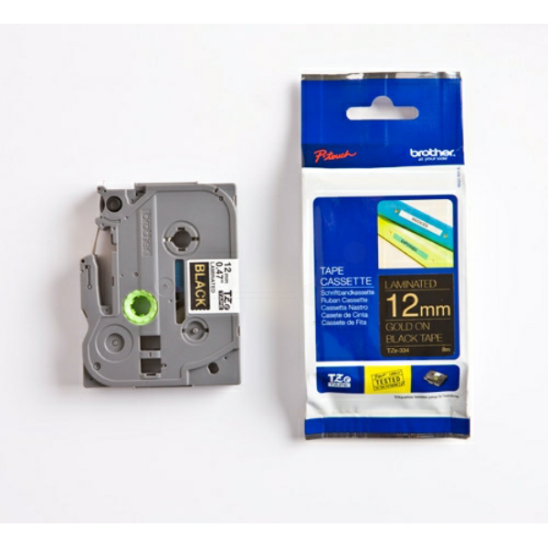 Original Brother TZE334 P-Touch Farbband gold auf schwarz Laminat 12mm x 8m