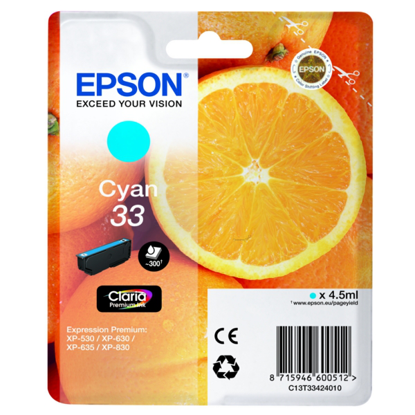 Original Epson C13T33424012 / 33 Tintenpatrone cyan