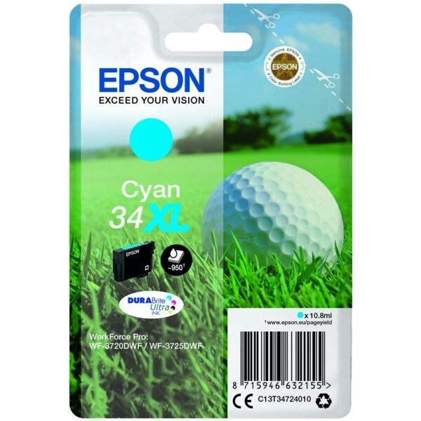 Original Epson 34XL (C13T34724010) Tintenpatrone cyan