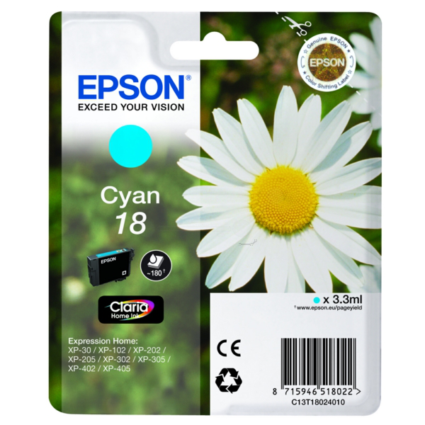 Original Epson C13T18024012 / 18 Tintenpatrone cyan